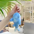 Detailed close-up of blue plush shark keychain with soft fur and metal bead chain - Blue (Ball Chain) / 13cm Length