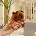 Brown capybara plush keychain with sunglasses and orange electric guitar accessory - Orange Guitar Style (11cm) / Plain Chain