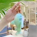 Cute light green shark plush keychain with soft fur and silver metal lobster clasp - Green (Gold Buckle) / 13cm Length