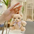 Porte-clés ours en peluche beige avec ruban Love rose et fermoir mousqueton doré - Fermoir Doré / Fauve