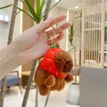 Cute Capybara plush keychain wearing a red strawberry hat with golden metal clasp - Strawberry Style (10cm) / Gold Clasp