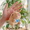 Capybara plush keychain with blue plaid bow tie and silver metal clip for bags - Blue Bowtie Style (Silver Bead Chain)