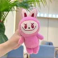 Pink plush rabbit keychain Labubu doll with cute embroidered smile and long ears - Style Without Chain / Rose Red