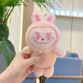 Close-up of pink plush rabbit keychain with detailed embroidery and fluffy texture - Style Without Chain / Orange