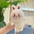 Close-up of white plush monster keychain with detailed embroidery and long ears - Style Without Chain / Yellow