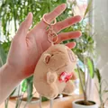 Capybara plush keychain with red checkered bow and rose gold metal lobster clasp - Red Bowtie Style (Gold Clasp)