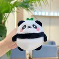 Close-up of a small plush panda charm featuring a green leaf detail and soft texture - Black (Chain)