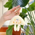 Cute plush mushroom keychain with orange dots and a smiley face for bag decoration - Cream White (Small with Gold Clasp)