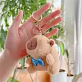 Capybara plush keychain with blue checkered bowtie and gold lobster clasp - Blue Bowtie Style (Gold Clasp)