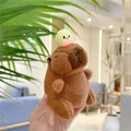 Brown capybara plush keychain with a yellow chick on head and orange bow decoration - Chick on Head Style (Silver Bead Chain)