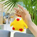 Close-up of yellow chicken plush keychain with red comb and golden lobster clasp - Chicken Style With Sounder / 10cm / Yellow Chicken (Gold Hook)
