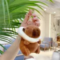 Capybara plush keychain featuring a brown capybara doll wearing a white neck ring charm - Donut/Bread Ring Style (11cm) / Gold Clasp