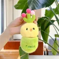 Detail of cute chick plush keychain with cactus decor and FLOWER embroidery on a mini pot - 14-16cm Bead Chain / Yellow Chick