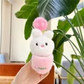 Close-up of white plush bunny in pink flower pot pendant with FLOWER embroidery - 14-16cm Bead Chain / White Rabbit