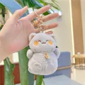 Portachiavi gatto di peluche grigio con campanello portafortuna e finta pelliccia - Targhetta Portafortuna Con Gancio Dorato / Grigio