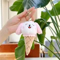 Primer plano del colgante de peluche perro helado con orejas rosas y llavero plateado - Perro Rosa / Cadena Colgante / Unos 14cm