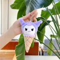 Detail van de Kuromi pluche ijskegel sleutelhanger met paars hoofd en zachte wafelstructuur - Paarse Cartoonfiguur Stijl (Hangketting) / Ongeveer 14cm