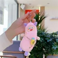 Pink plush monster keychain with purple ears and a yellow water bottle accessory - With Water Bottle Style / Pink / Hanging Chain
