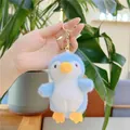 Close-up of soft blue plush penguin keychain with gold metal lobster clasp and ring - Gold Clasp / Blue