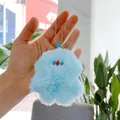 Cute light blue plush monster keychain with soft faux fur and metal bead chain - Blue (Ball Chain) / 8cm