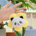 Plush panda sunflower keychain with yellow petals and golden metal buckle clasp - Gold Clasp / Yellow