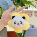 Close-up of a plush panda charm inside a yellow flower petal with silver ball chain - Hanging Chain / Yellow