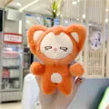 Close-up of bright orange plush fox keychain with soft texture and embroidered details - Plain Chain / Side-Eye Squinting