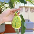 Macro detail of cute plush bitter melon keychain with embroidered face and silver bead chain - 10cm Bitter Gourd (Bead Chain)
