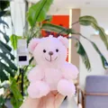 Detail of a soft pink curly teddy bear plush keychain with a handy hanging loop - Hanging Chain / Pink / 11cm
