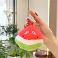 Close-up of soft plush watermelon keychain with cute embroidery and silver bead chain - Gold Metal Buckle / Watermelon (8cm)
