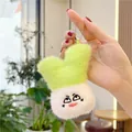 Funny plush cabbage keychain with white-eye embroidery and soft faux fur texture - Gold Metal Buckle / Scallion (11cm)
