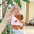 Detailed plush capybara keychain with pink peach hoodie and golden metal lobster clasp - Pink Hoodie-Metal Buckle / Approx. 11cm
