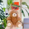 Detailed texture of curly plush brown teddy bear keychain with soft caramel faux fur - No Chain / Brown / 11cm