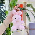Detail of soft pink plush bunny keychain with high-quality silver ring and rose gold chain - Gold Clasp / Pink Rabbit / 11cm