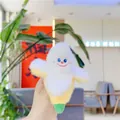 Cute plush banana fruit keychain with smiling face in soft white and yellow faux fur - 12cm Mink Banana / Plain Chain