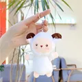 Close-up of cute sheep plush keychain with spiral horns and silver metal ring - Chain Style / 12cm / White