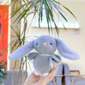 Detailed close-up of a dark grey plush bunny keychain with a floral scarf detail - Chain Style / Gray / Approx. 13cm