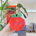 Plush red fruit doll keychain with embroidered face and soft mink fur texture - 10cm Mink Strawberry / Plain Chain