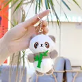 Cute panda plush keychain with green bamboo accessory and golden metal lobster clasp - Panda Holding Bamboo (Gold Hook) / Approx. 11cm / Khaki