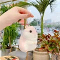 Pink and white plush hamster keychain with silver metal bead chain for bag decoration - Silver Ball Chain / Pink