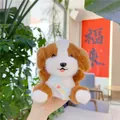 Detail of fluffy brown and white plush dog with embroidered Love scarf held in hand - 12cm-Regular Chain / Brown