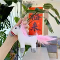 Detailed close-up of a white plush unicorn keychain with pink fur and metal ring - Plain Chain / White