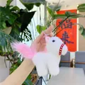 Mini white plush pony keychain with pink mane and metal ring shown in hand - Plain Chain / Long Haired White