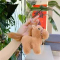 Detailed close-up of brown plush pony keychain with leather collar and metal ring - Plain Chain / Long Haired Light Brown