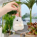 Plush hamster keychain pendant with grey and white fur and a metallic ball chain - Silver Ball Chain / Blue