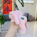 Soft pink plush rabbit keychain charm being held in hand with fluffy faux fur texture - Pink Rabbit / 20cm