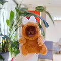 Dettaglio del simpatico portachiavi in peluche Capybara con fiocco in maglia bianca - Catena a Sfere / Beige Fiocco