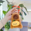 Cute Capybara plush keychain holding a yellow fruit with a gold metal ring for bags - Holding Mango - Gold Clasp