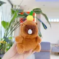 Close-up of cute capybara plush keychain with a bubble nose and lemon on head - Yellow Pineapple - Bubble Style (Chain)