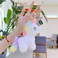 Plush unicorn keychain with rainbow mane and rose gold ring on a fuzzy white toy - White Gold Buckle / 12cm